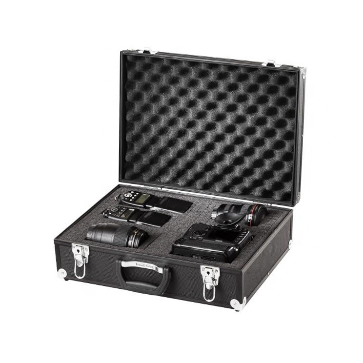 Estojo de transporte de equipamento de câmera de alumínio com espuma em cubos à prova de choque