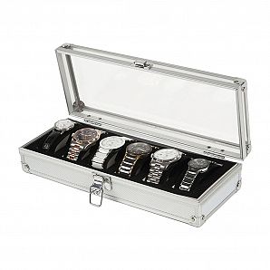 Estojo de armazenamento de relógio de alumínio, estojo de exibição de acrílico