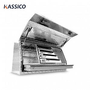 Caixa de ferramentas de alumínio com abertura lateral, 6 gavetas e 2 prateleiras