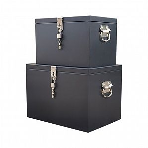 Caixa de armazenamento de ferragens domésticas com fechadura, caixa de ferramentas para áreas externas, caixa de chapa de ferro, ferro de armazenamento retangular grande e espesso