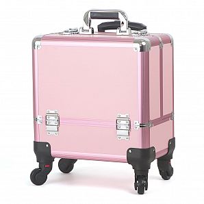 Estojo de maquiagem para viagem em alumínio com haste de puxar para cosméticos