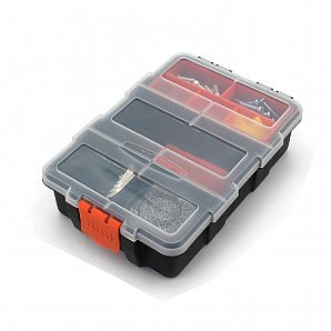 Caixa organizadora de peças pequenas com compartimentos para armazenamento